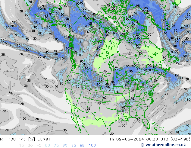 RH 700 hPa ECMWF Th 09.05.2024 06 UTC