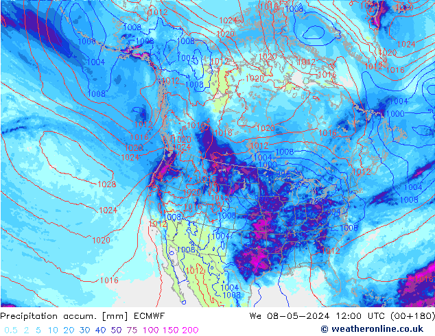 Precipitation accum. ECMWF Qua 08.05.2024 12 UTC