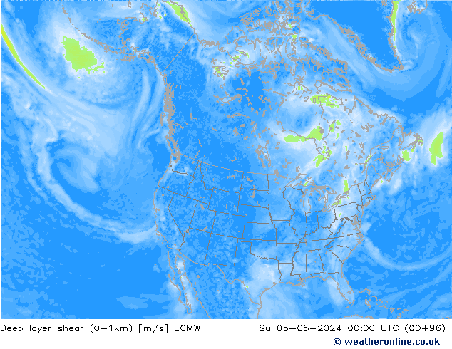 Deep layer shear (0-1km) ECMWF Su 05.05.2024 00 UTC