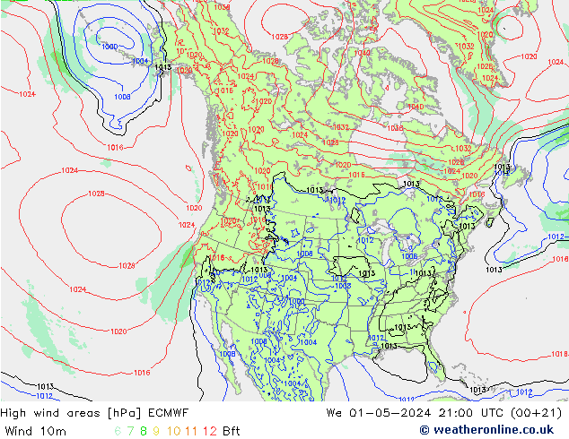 High wind areas ECMWF mer 01.05.2024 21 UTC