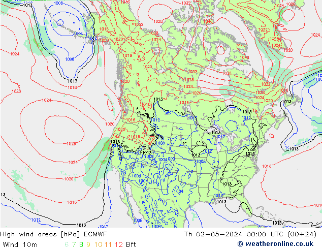 High wind areas ECMWF  02.05.2024 00 UTC