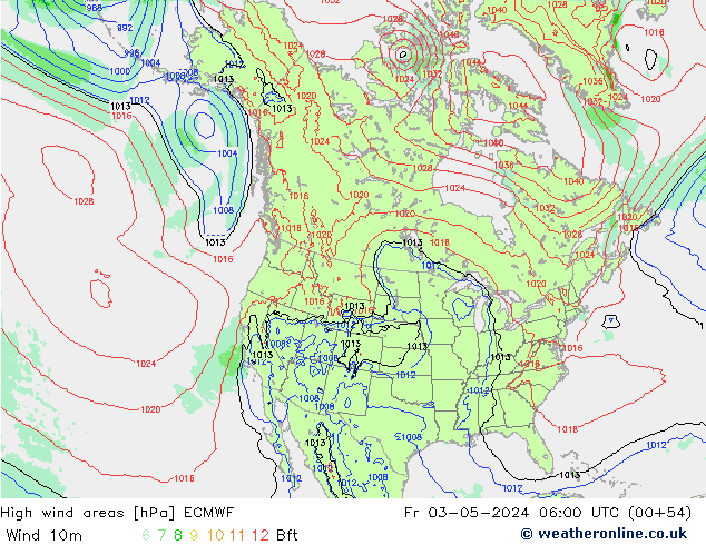 High wind areas ECMWF пт 03.05.2024 06 UTC