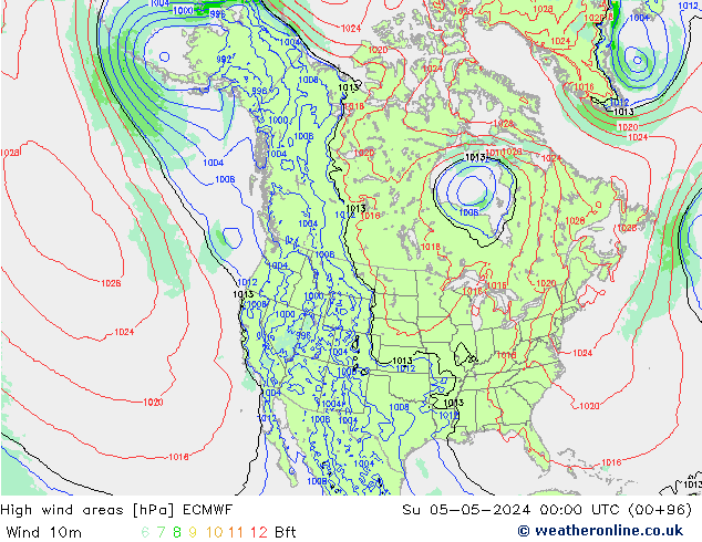 yüksek rüzgarlı alanlar ECMWF Paz 05.05.2024 00 UTC