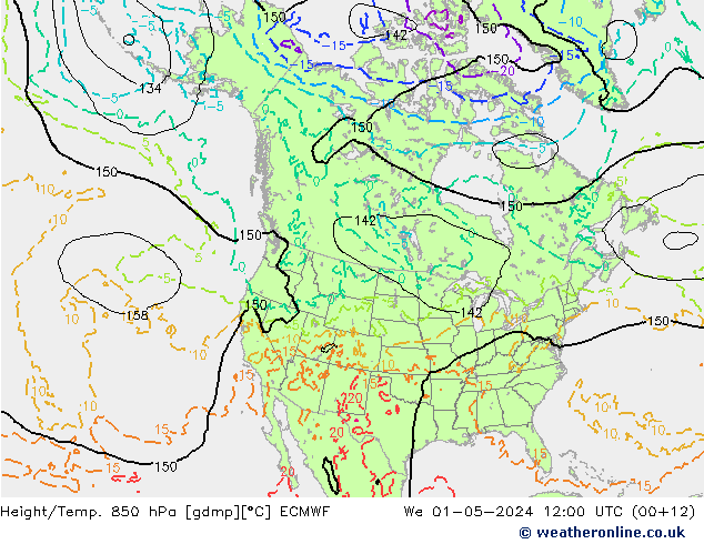 Z500/Yağmur (+YB)/Z850 ECMWF Çar 01.05.2024 12 UTC