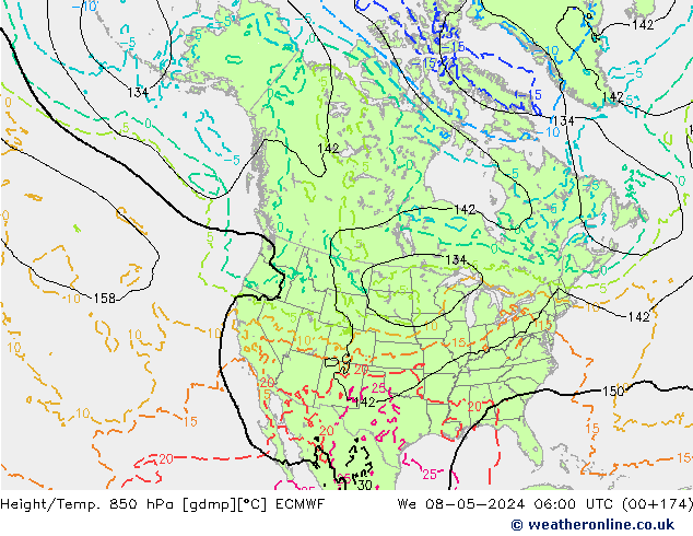 Hoogte/Temp. 850 hPa ECMWF wo 08.05.2024 06 UTC