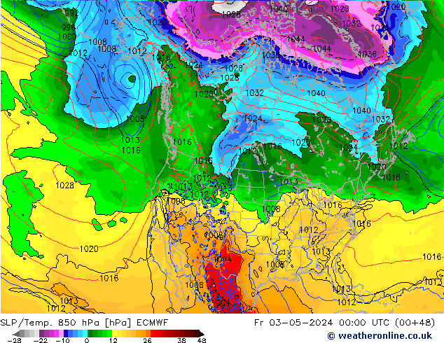 SLP/Temp. 850 hPa ECMWF Fr 03.05.2024 00 UTC