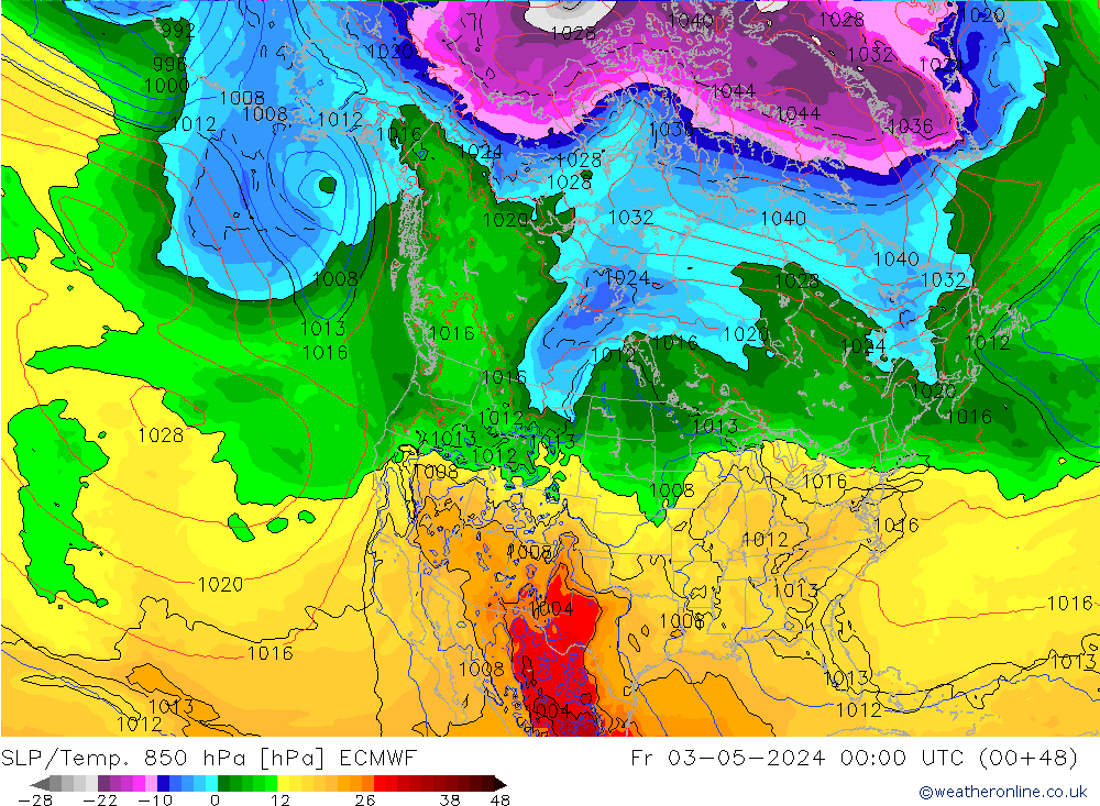 850 hPa Yer Bas./Sıc ECMWF Cu 03.05.2024 00 UTC