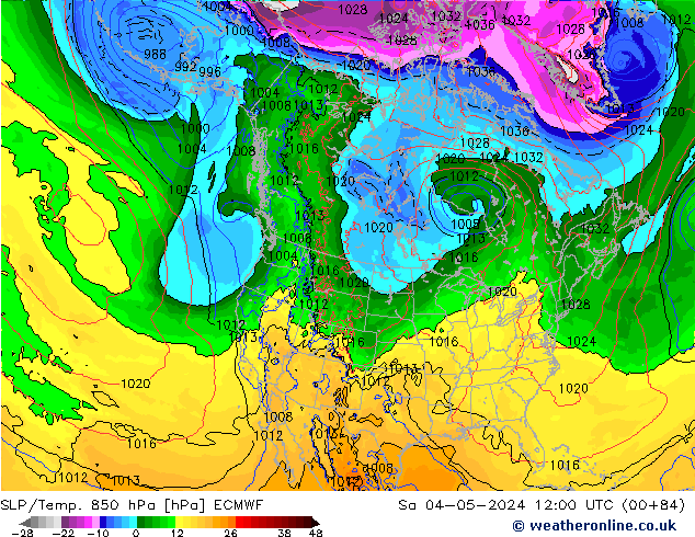 SLP/Temp. 850 hPa ECMWF Sa 04.05.2024 12 UTC