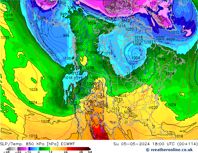 SLP/Temp. 850 hPa ECMWF dom 05.05.2024 18 UTC