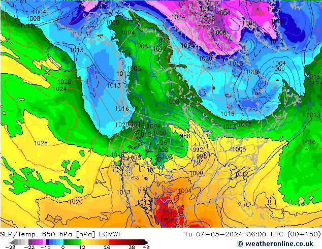 SLP/Temp. 850 hPa ECMWF di 07.05.2024 06 UTC