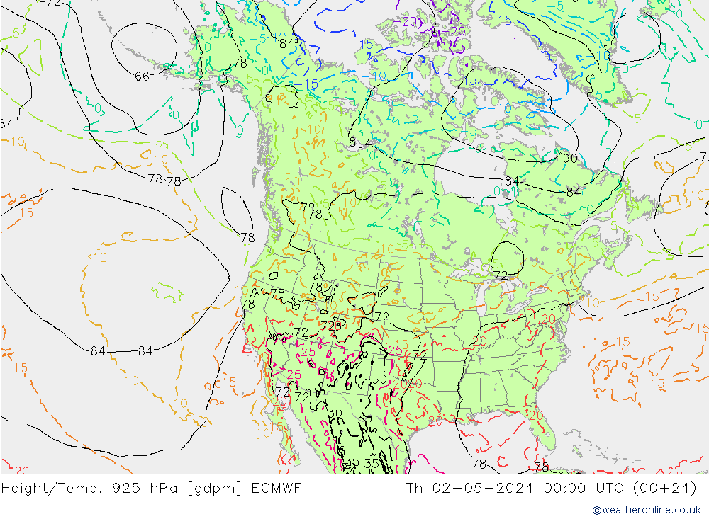 Yükseklik/Sıc. 925 hPa ECMWF Per 02.05.2024 00 UTC