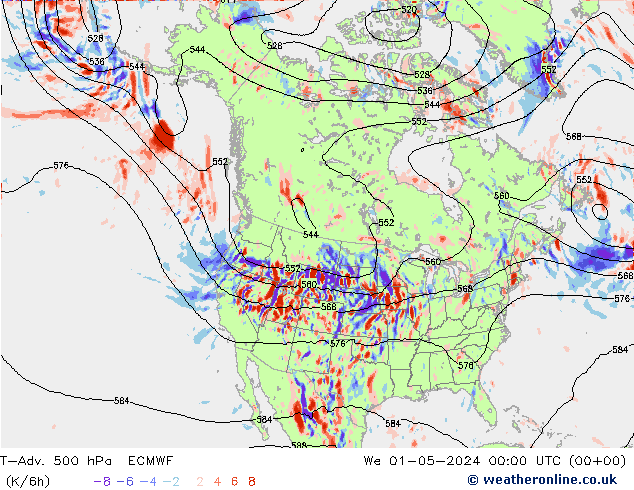 T-Adv. 500 hPa ECMWF Mi 01.05.2024 00 UTC