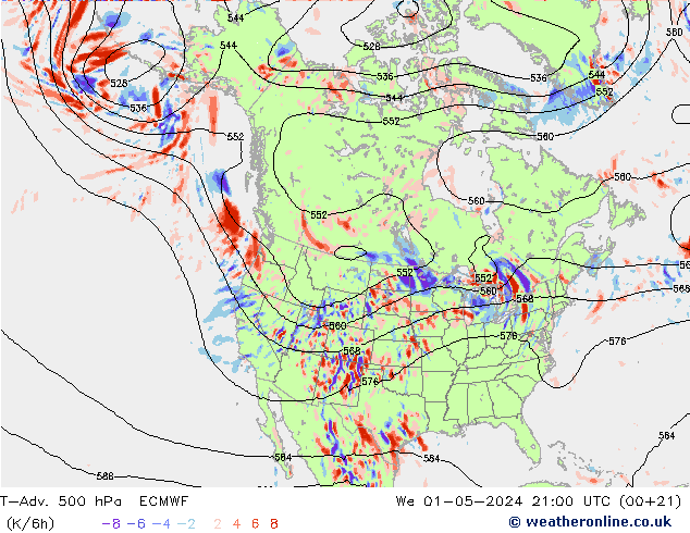 T-Adv. 500 hPa ECMWF We 01.05.2024 21 UTC