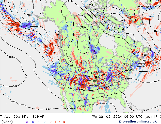 T-Adv. 500 hPa ECMWF wo 08.05.2024 06 UTC