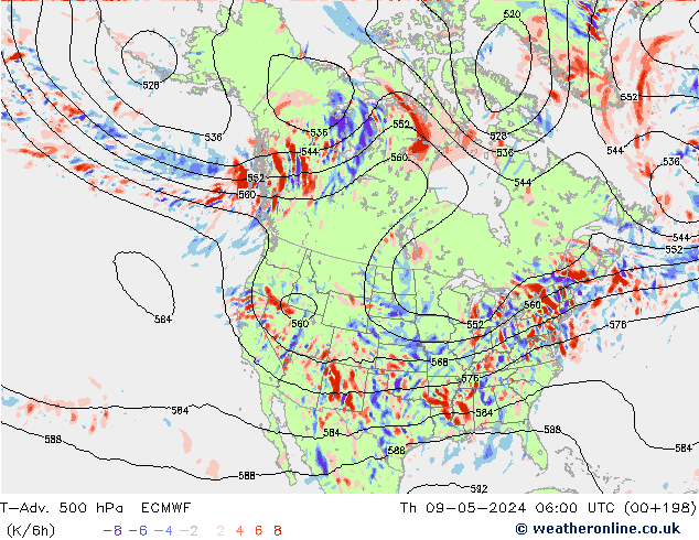 T-Adv. 500 hPa ECMWF Th 09.05.2024 06 UTC