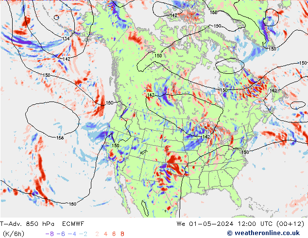 T-Adv. 850 hPa ECMWF Mi 01.05.2024 12 UTC