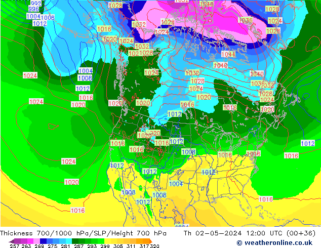 700-1000 hPa Kalınlığı ECMWF Per 02.05.2024 12 UTC