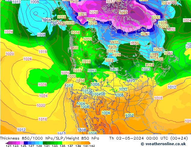 Thck 850-1000 гПа ECMWF чт 02.05.2024 00 UTC