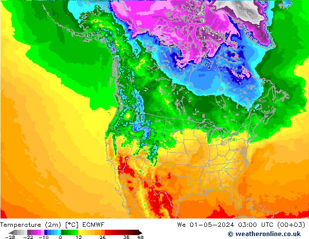 Temperatura (2m) ECMWF Qua 01.05.2024 03 UTC