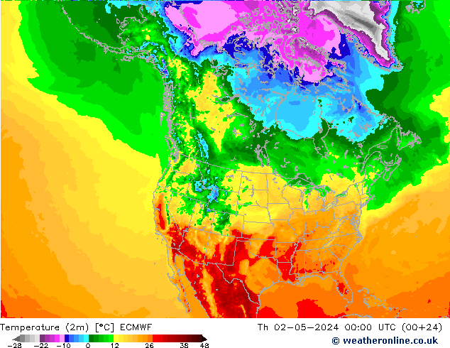 Temperature (2m) ECMWF Th 02.05.2024 00 UTC