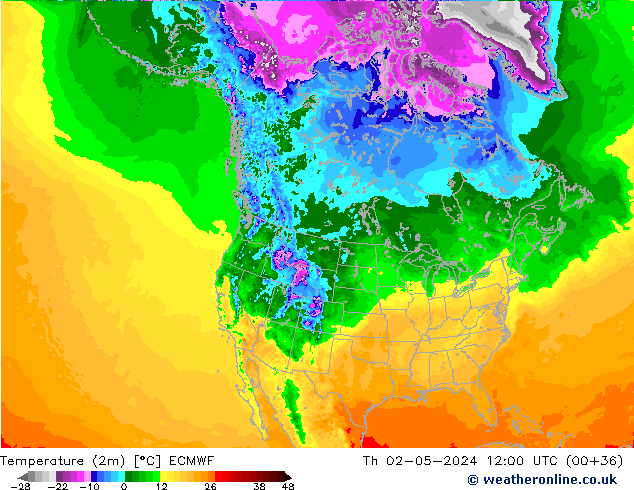 Temperature (2m) ECMWF Th 02.05.2024 12 UTC