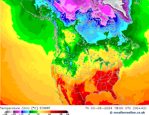 Temperature (2m) ECMWF Th 02.05.2024 18 UTC