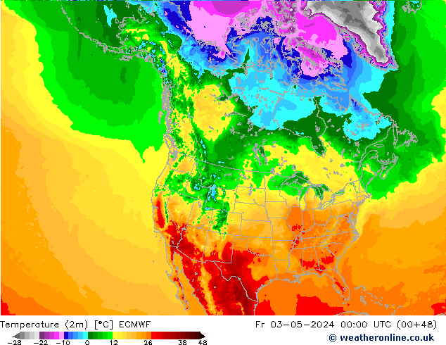 Temperaturkarte (2m) ECMWF Fr 03.05.2024 00 UTC