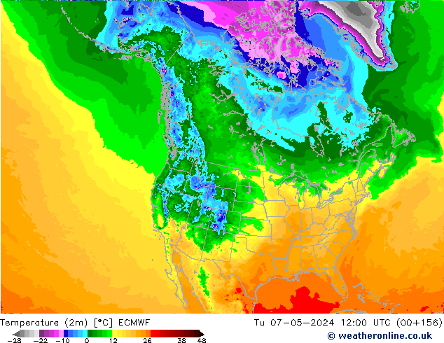 Temperaturkarte (2m) ECMWF Di 07.05.2024 12 UTC