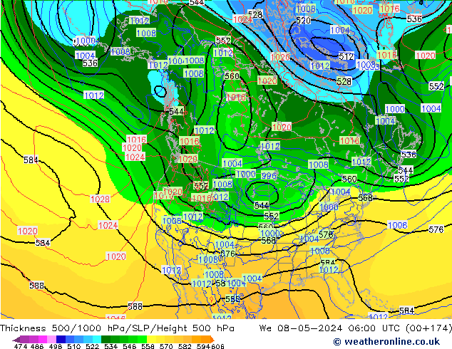 Dikte 500-1000hPa ECMWF wo 08.05.2024 06 UTC