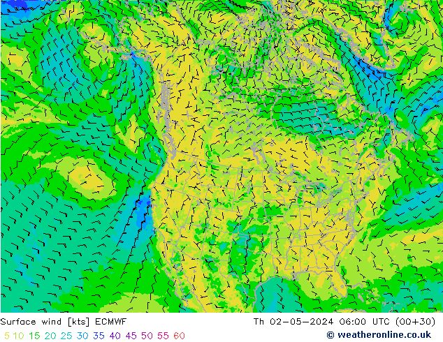 ветер 10 m ECMWF чт 02.05.2024 06 UTC