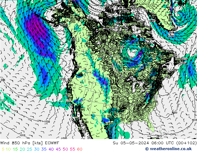 Vento 850 hPa ECMWF Dom 05.05.2024 06 UTC