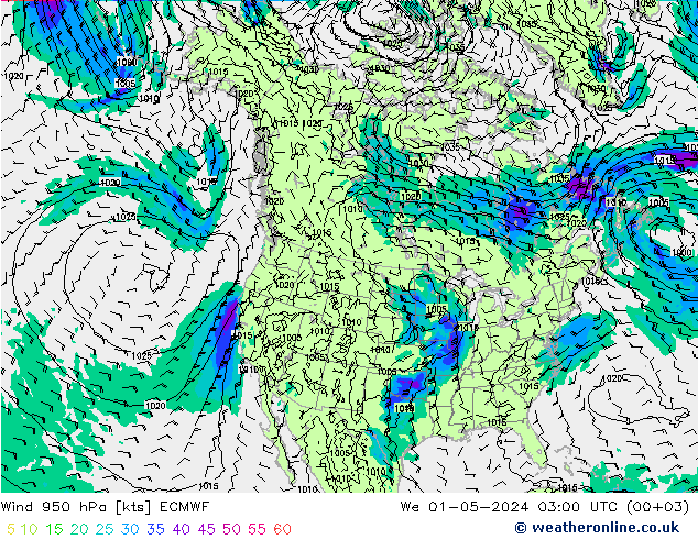 Wind 950 hPa ECMWF We 01.05.2024 03 UTC