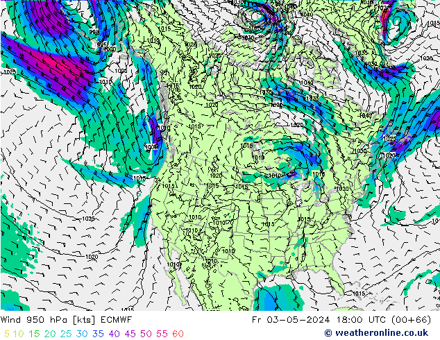 Vento 950 hPa ECMWF Sex 03.05.2024 18 UTC