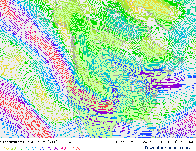 Streamlines 200 hPa ECMWF Tu 07.05.2024 00 UTC