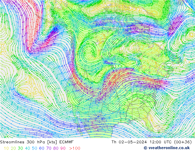 Streamlines 300 hPa ECMWF Th 02.05.2024 12 UTC