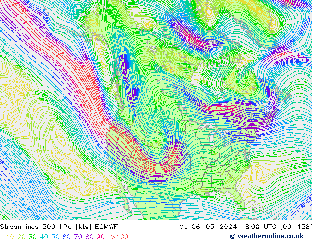 Linia prądu 300 hPa ECMWF pon. 06.05.2024 18 UTC