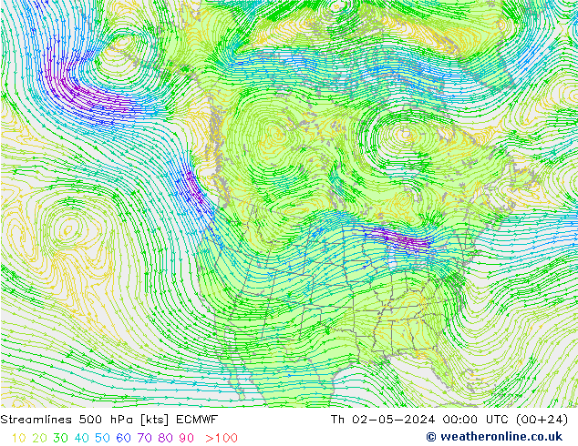 Streamlines 500 hPa ECMWF Th 02.05.2024 00 UTC