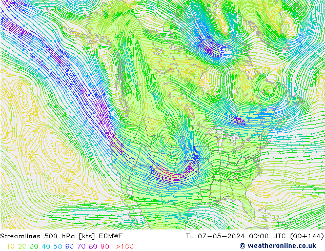 Streamlines 500 hPa ECMWF Tu 07.05.2024 00 UTC