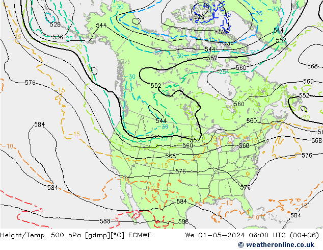 Z500/Rain (+SLP)/Z850 ECMWF mer 01.05.2024 06 UTC