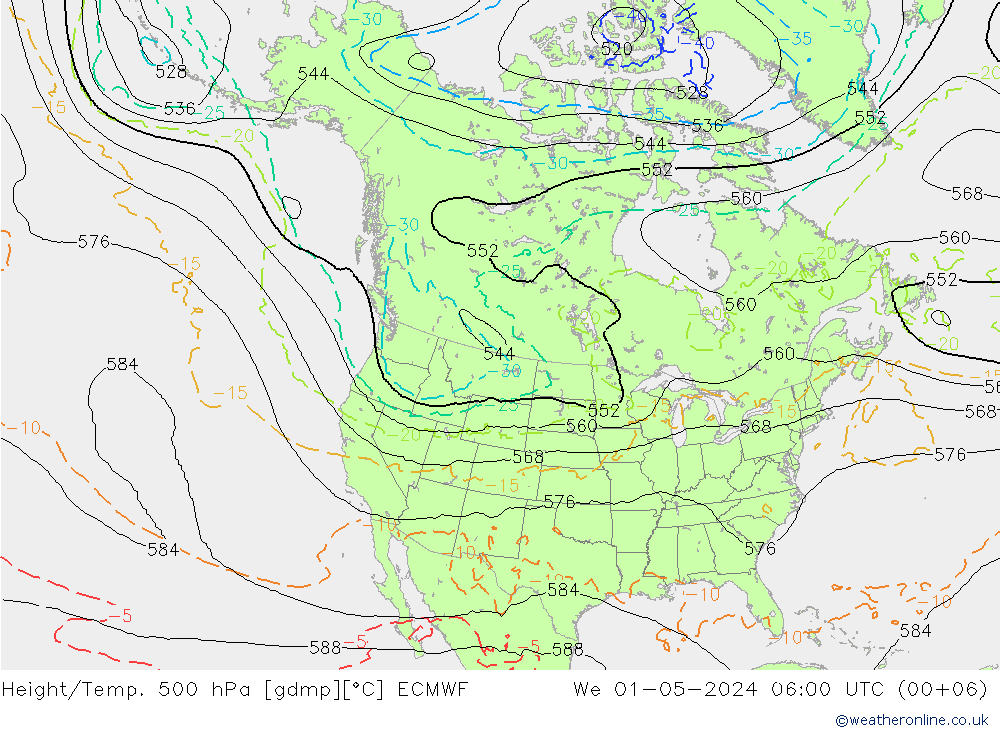 Z500/Rain (+SLP)/Z850 ECMWF Qua 01.05.2024 06 UTC