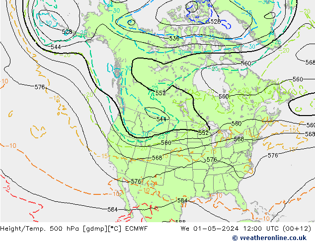 Z500/Yağmur (+YB)/Z850 ECMWF Çar 01.05.2024 12 UTC