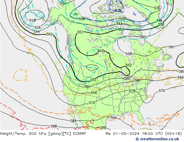 Z500/Rain (+SLP)/Z850 ECMWF Qua 01.05.2024 18 UTC