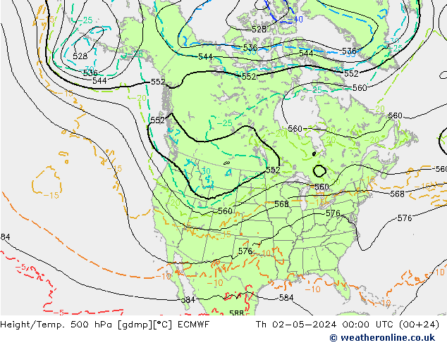 Z500/Rain (+SLP)/Z850 ECMWF Do 02.05.2024 00 UTC