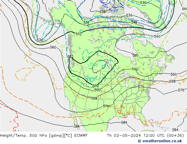 Z500/Rain (+SLP)/Z850 ECMWF Do 02.05.2024 12 UTC