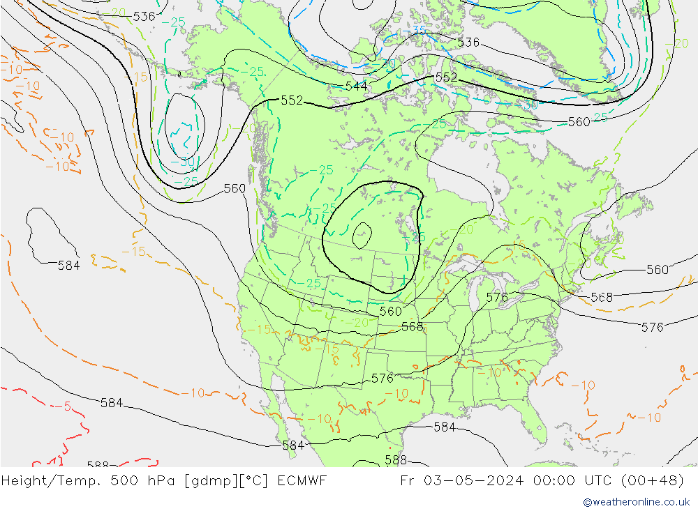 Z500/Rain (+SLP)/Z850 ECMWF Fr 03.05.2024 00 UTC