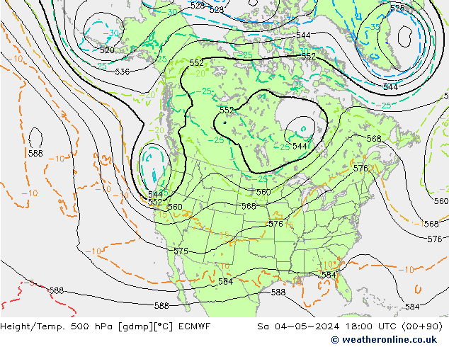 Z500/Rain (+SLP)/Z850 ECMWF sab 04.05.2024 18 UTC