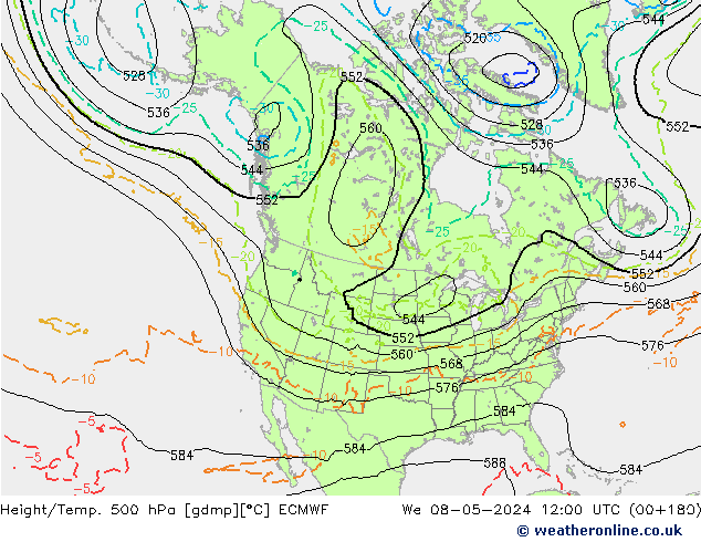 Z500/Rain (+SLP)/Z850 ECMWF We 08.05.2024 12 UTC