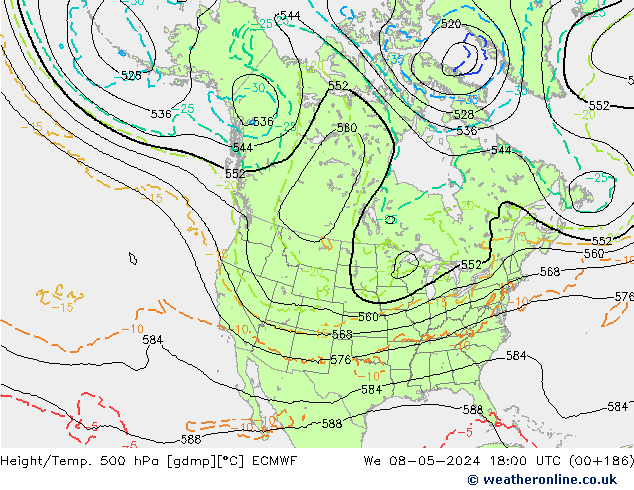 Z500/Rain (+SLP)/Z850 ECMWF We 08.05.2024 18 UTC