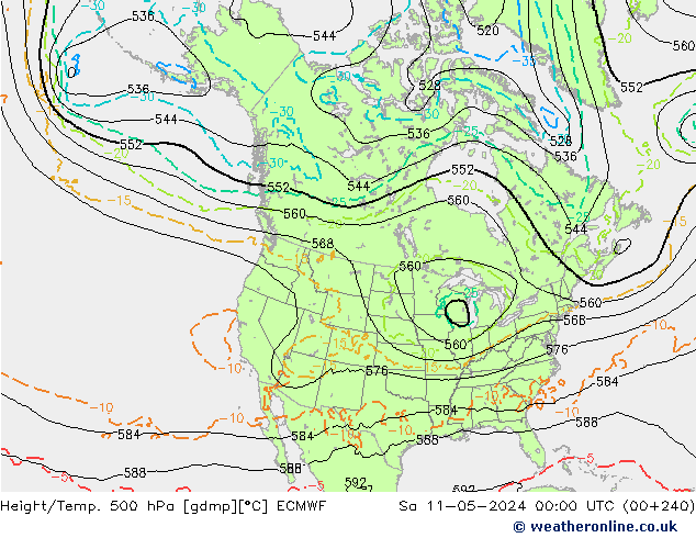 Height/Temp. 500 hPa ECMWF Sa 11.05.2024 00 UTC