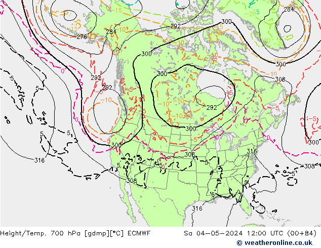 Height/Temp. 700 hPa ECMWF Sa 04.05.2024 12 UTC